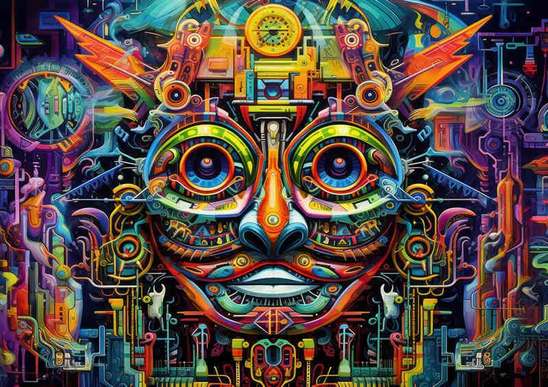 Colourful Aztec style face abstract | Di-Bond