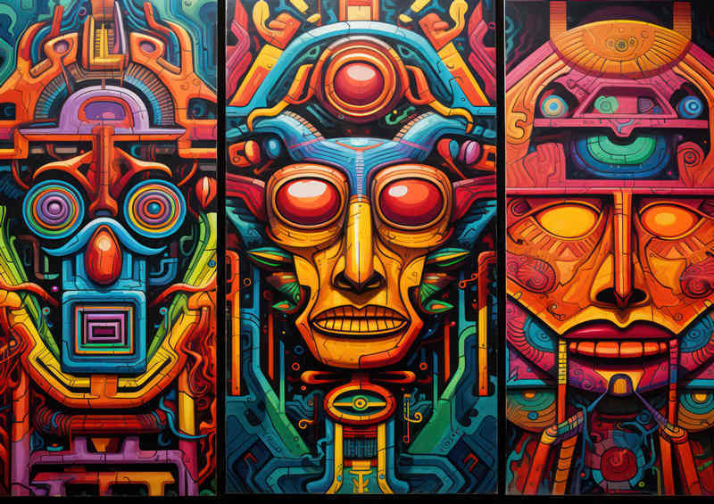 Three Amazing colourful aztec style faces | Poster