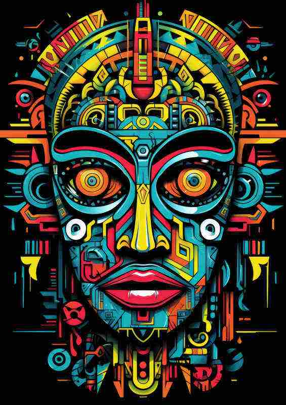 Art Aztec Mans face in a geometric style | Poster