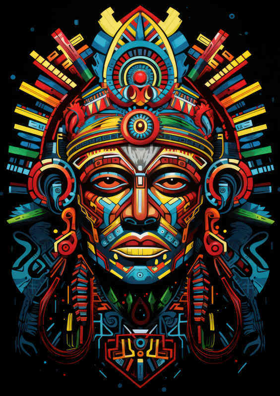 Art painting style of an aztec man with colorful design | Poster