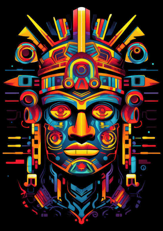 Aztec Man with striking colourful features | Poster