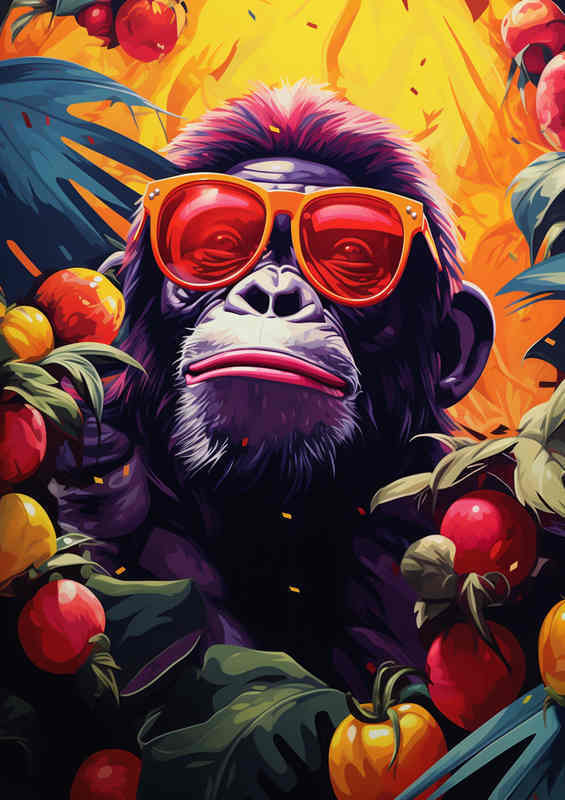 Monkey enjoying life with red sunglesses | Poster