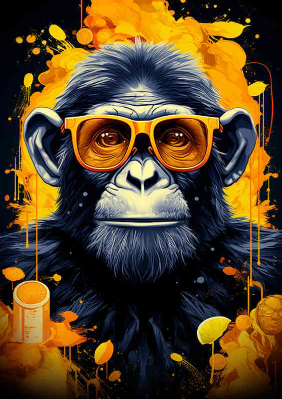 Monkey in yellow sunglasses enjoying life | Di-Bond