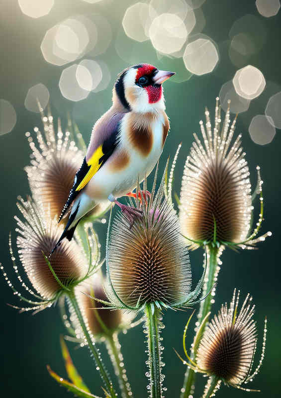 British Goldfinch Elegance perched delicately on a thistle | Poster
