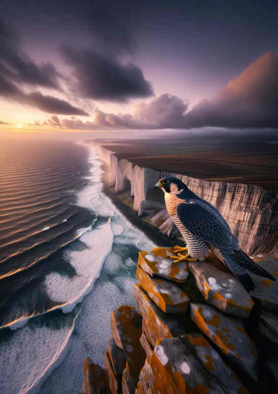 British peregrine falcon perched atop a rugged cliff | Poster