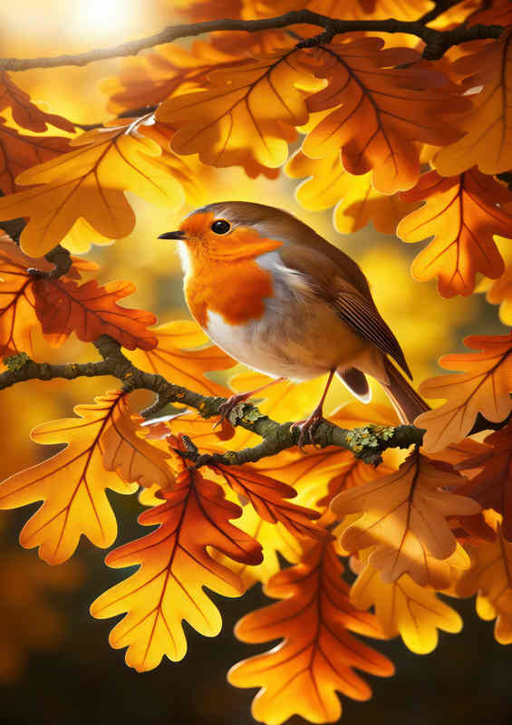 Golden Oak Robin Metal Poster
