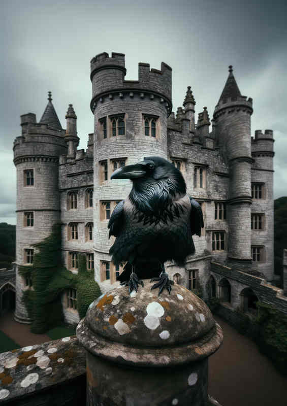 Ravens Castle Roost perched atop an ancient castle turret | Poster