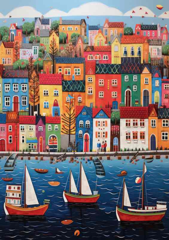 The Beauty of Boats Sailing on the Sea Next to the town | Poster