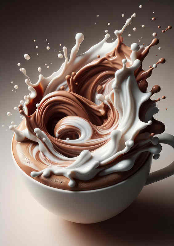Cappuccino Craftsmanship Frothy Swirls and Splash Close up | Poster