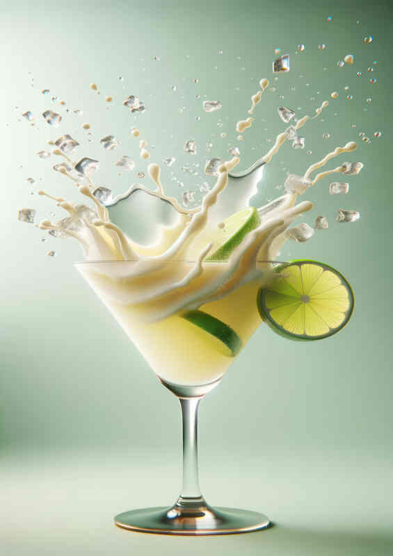 Daiquiri glass with pale yellow liquid splashing out | Poster