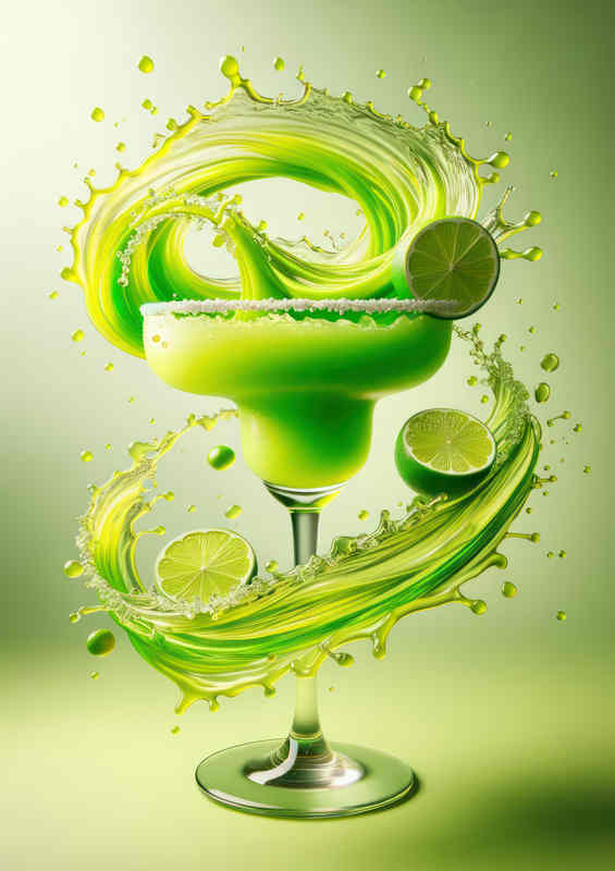 Green Apple Margarita Citrus Swirls and Dynamic Splash | Poster