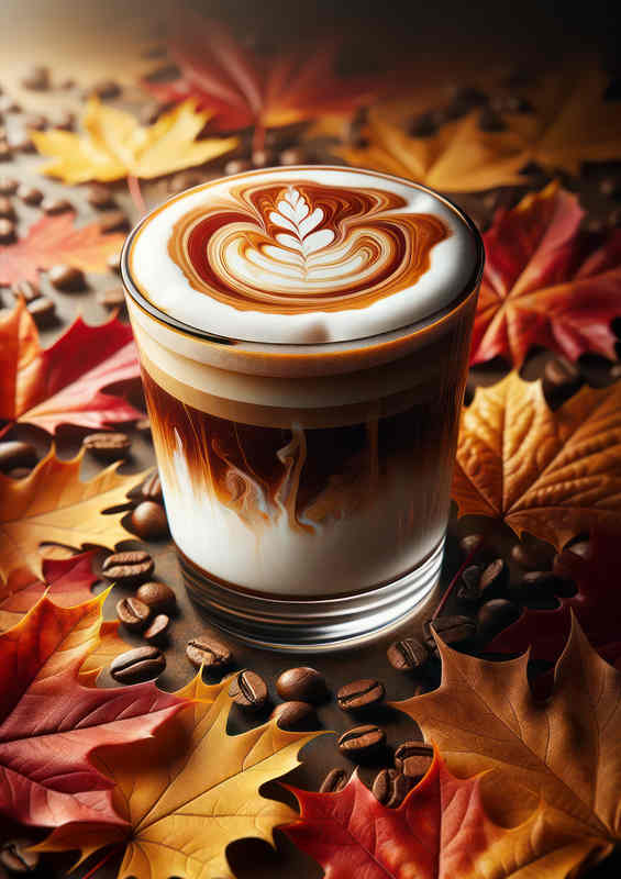 Macchiato Majesty Coffee Layers Amidst Autumn Hues | Poster
