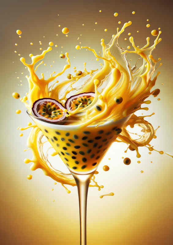 Passion Fruit Martini Vivid Swirls and Splash Close up | Poster