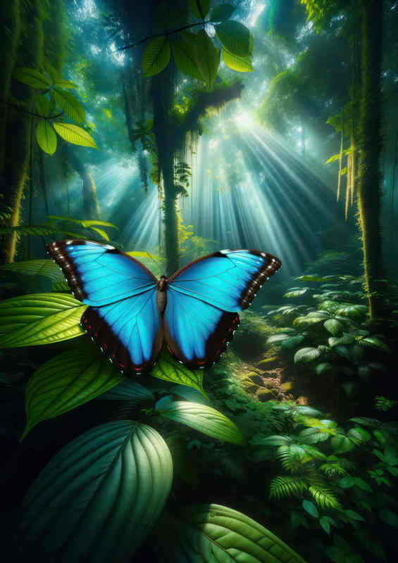 Blue Morpho butterfly renowned for its striking blue wings | Poster