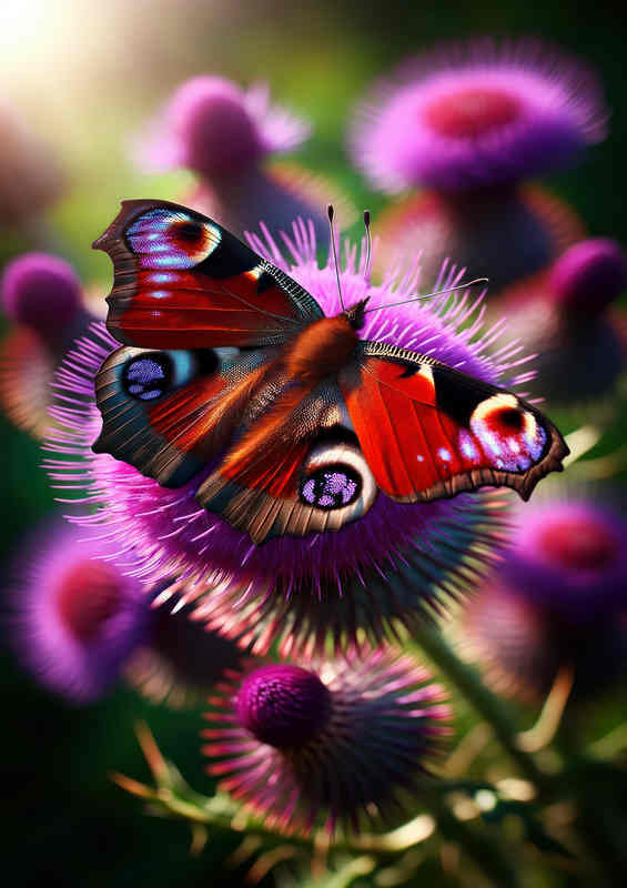 Peacock Butterfly on Purple Thistle Canvas