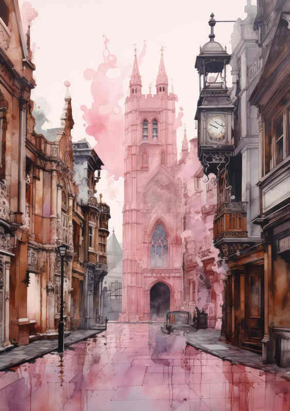 A Painted style of a london city street watercolour style | Di-Bond