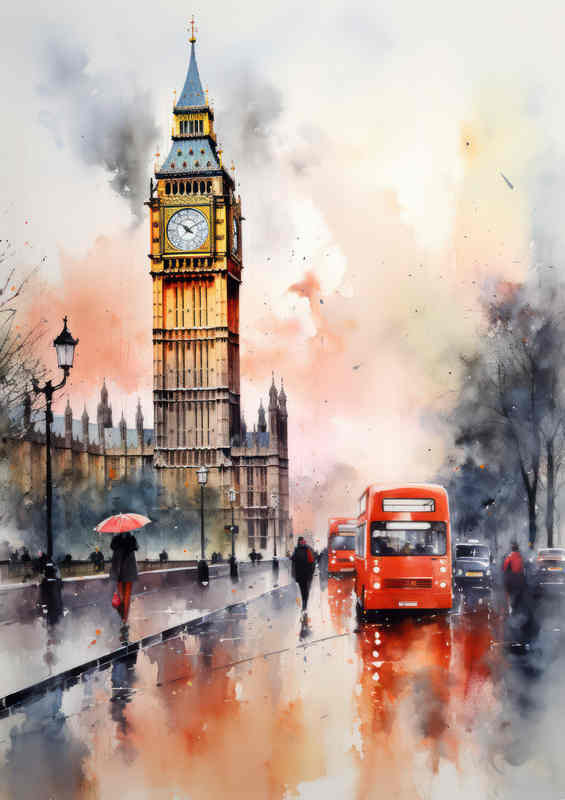 London bus on the bridge looking at big ben | Poster