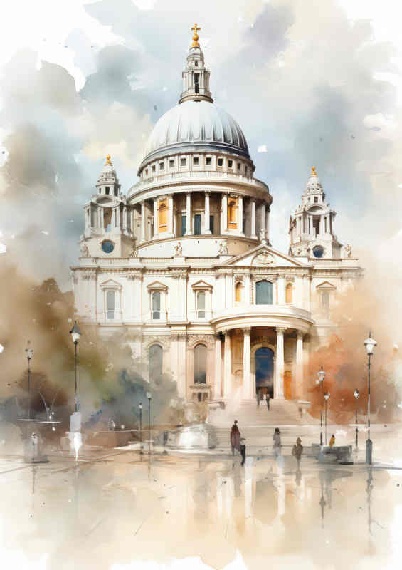 Watercolor style of saint pauls in the london city | Poster