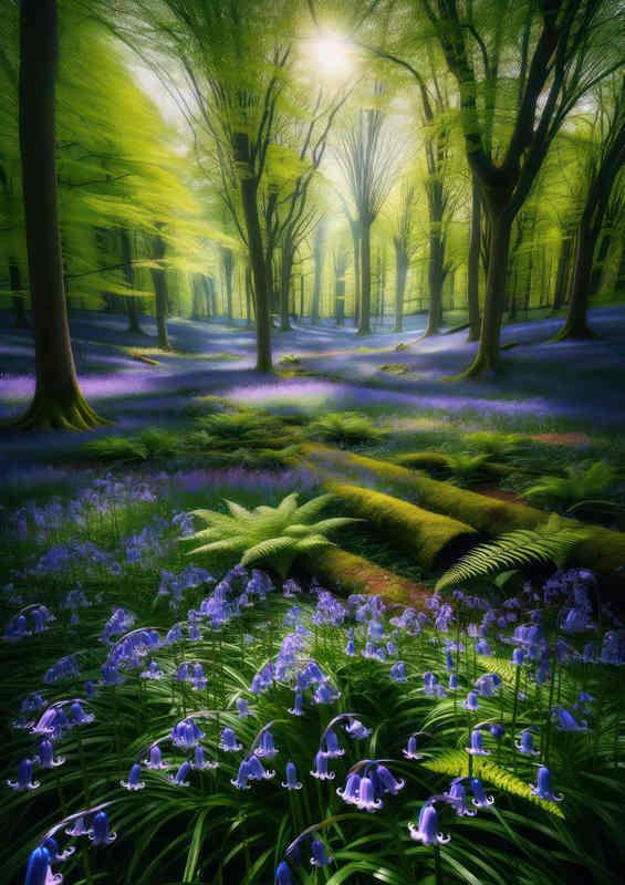 British bluebells their delicate blue flowers swaying gently | Poster