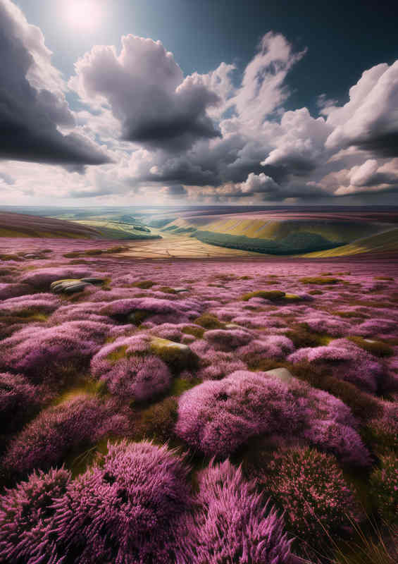 British moorland covered in blooming purple heather | Poster