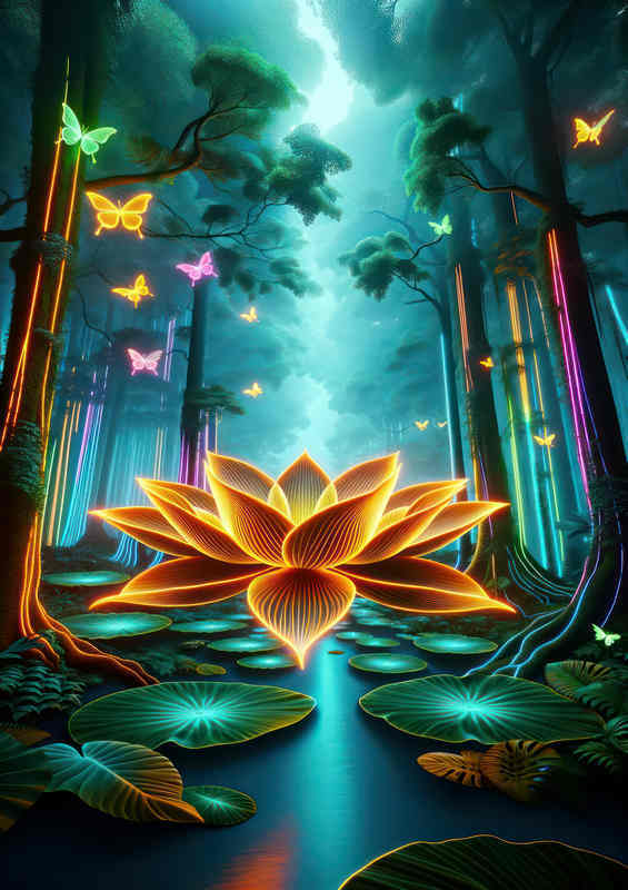 Rainforest Lotus Neon Orange Edged Poster