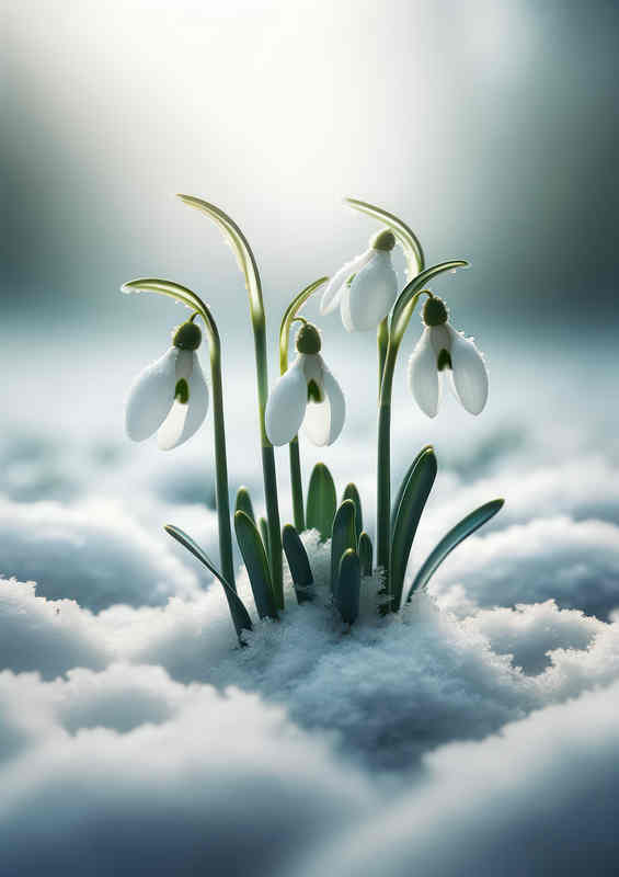 Snowdrops Winter Whisper emerging from a blanket of snow | Canvas