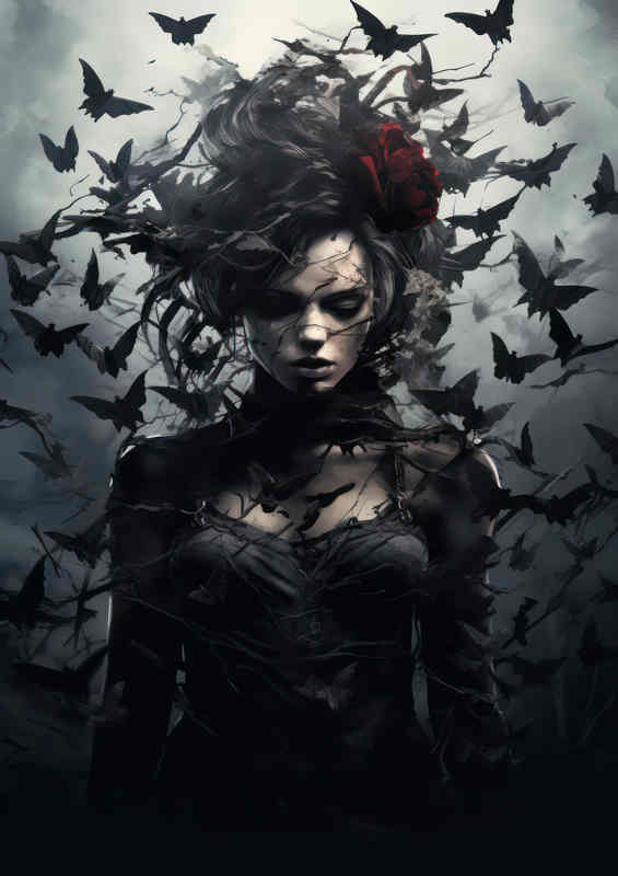 Female zombie surrouded by bats | Di-Bond