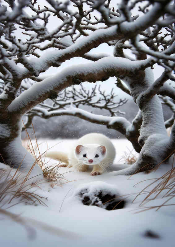 Snowy Pursuit Fur Contrasting with Snow | Canvas