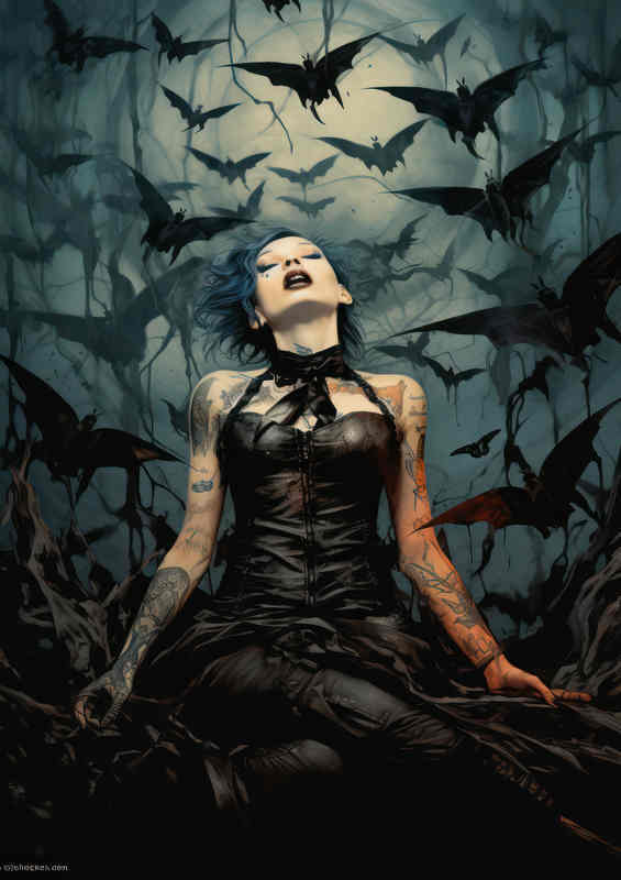 Bats in the air with a ladt controlling them | Canvas