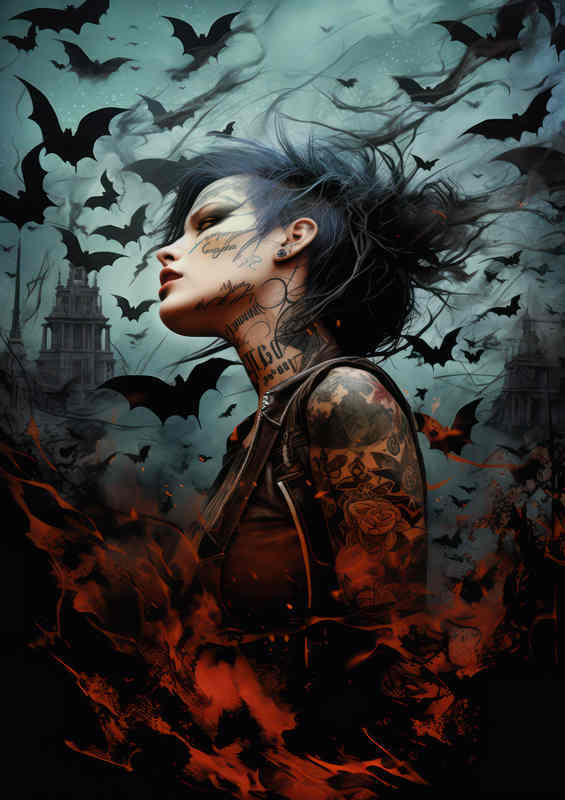 Bats in the air with a tattood lady | Canvas