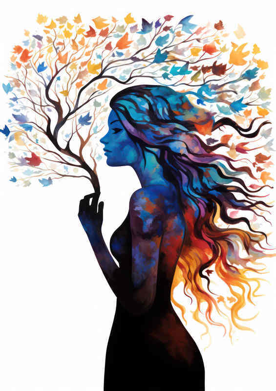 Colourful woman silhouette art tree artwork | Canvas