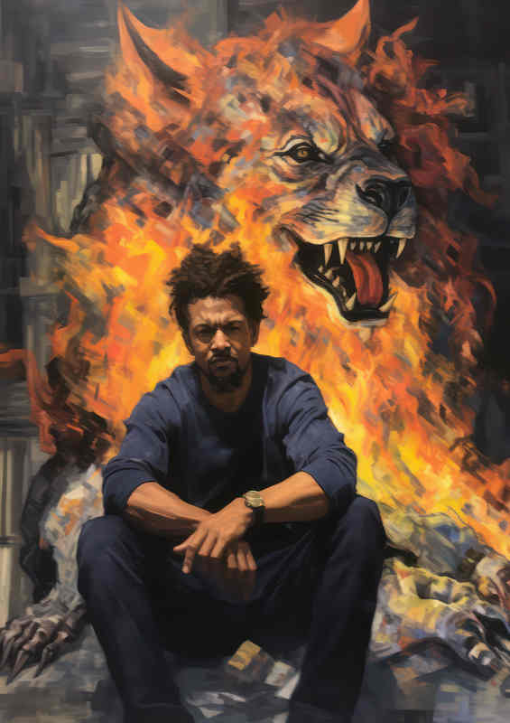 Man Sat with a tiger style dog through fire | Di-Bond