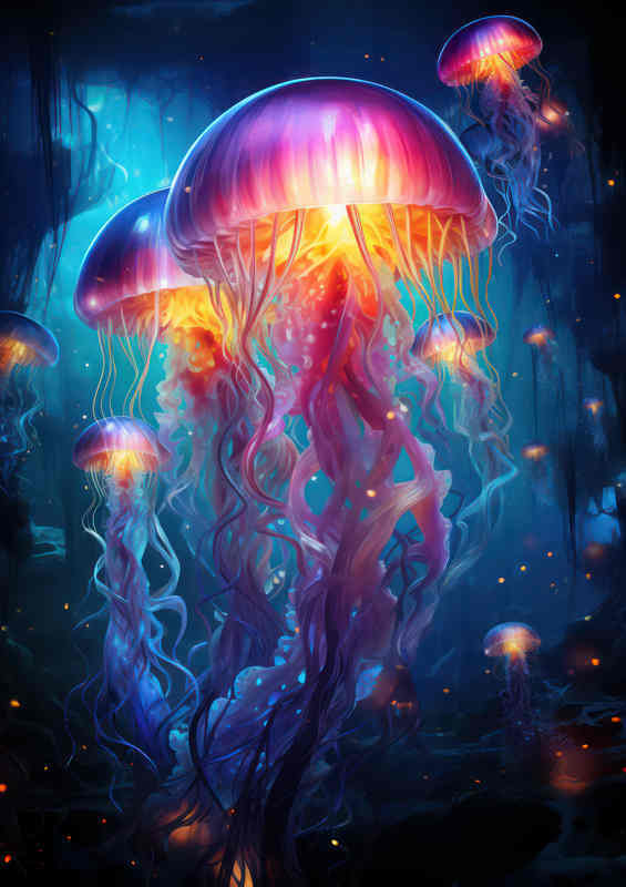 Bright Jellyfish in the night with glowing colors | Di-Bond