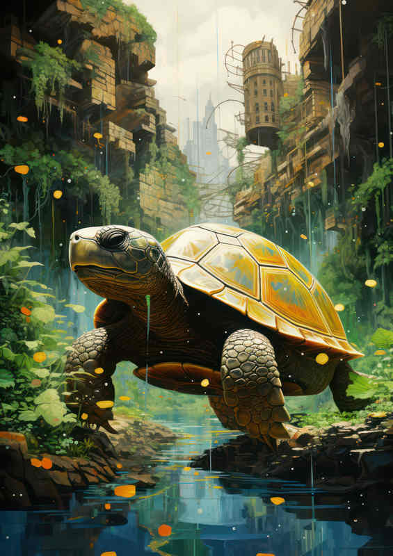 Giant Turtle Walking Across The River Bed | Canvas