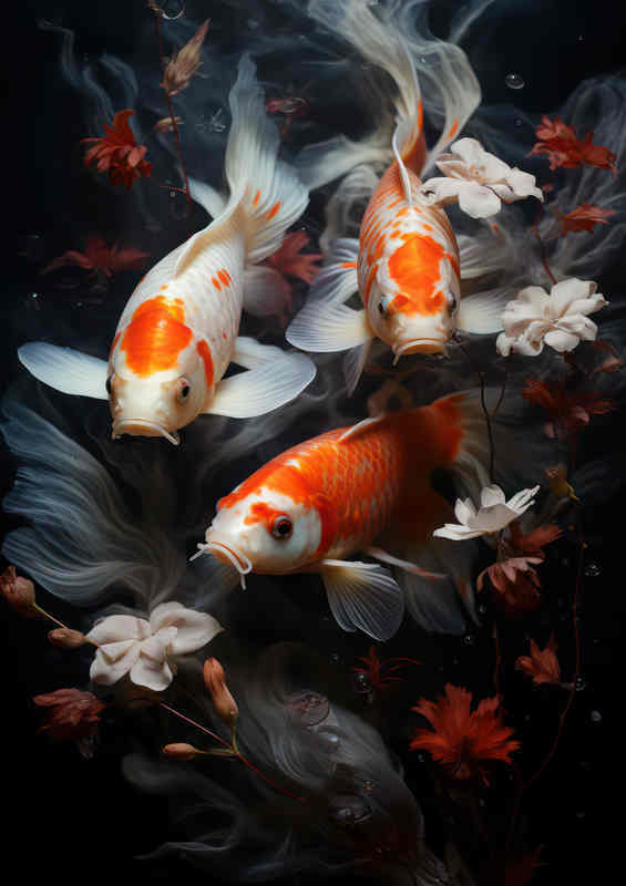 Koi Carp swimming amongst the water lillys | Poster