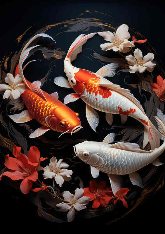Koi fish with lilly flowers in the water | Di-Bond