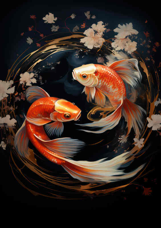 Painted style Koi fish In a circle | Canvas