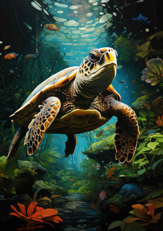 Swimming Turtle majestically in the clear waters | Di-Bond