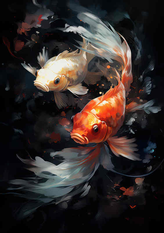 Two Koi Painted style white and reds colours | Poster