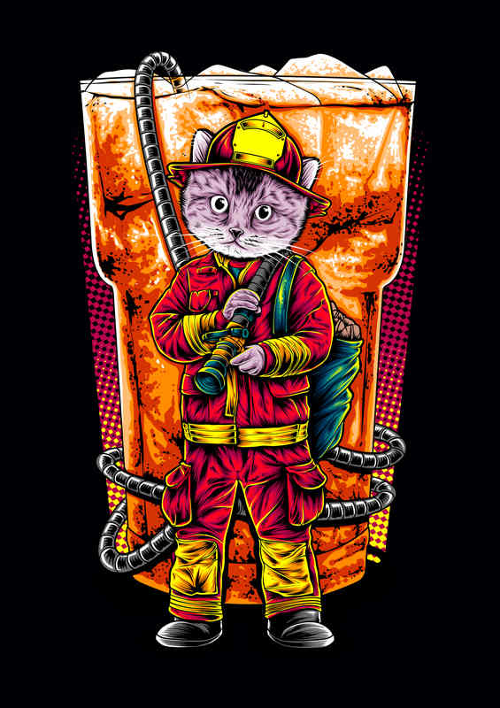 Fire Cat Cool Drink | Poster