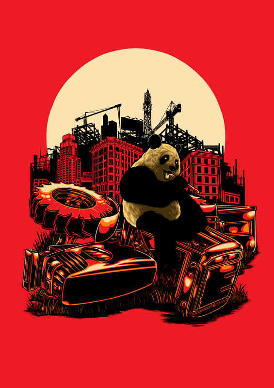 Lonely Panda RED world in decline | Metal Poster