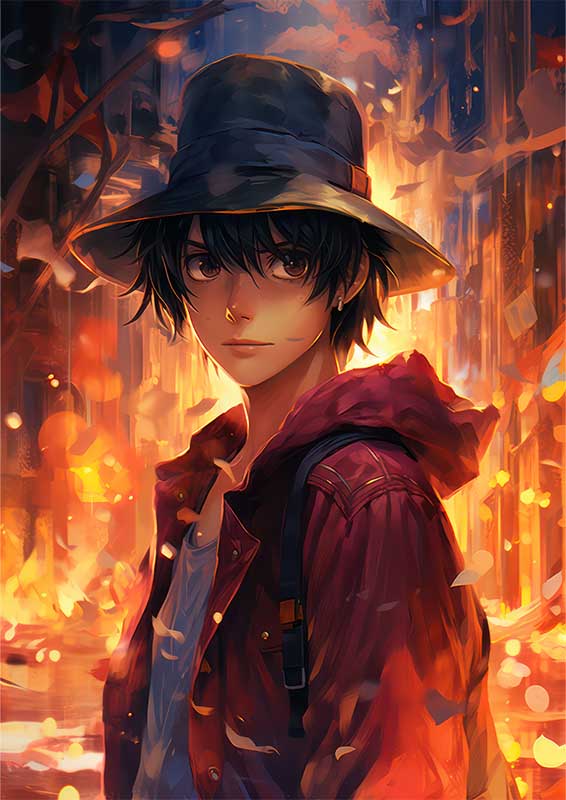 Monkey D Luffy one piece in front of a flame in the city | Canvas
