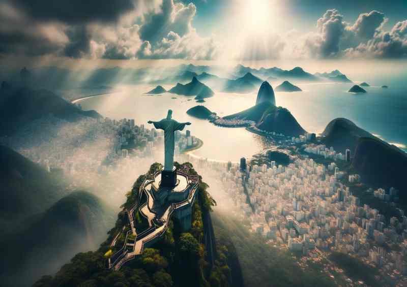 Brazil Iconic Statue Overlooking Rio | Metal Poster