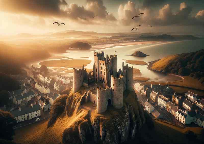Conway Castle, Wales Majestic Ruins Overlooking Coastal Town | Poster