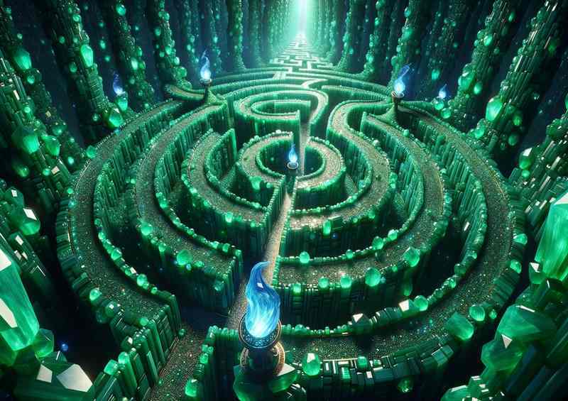 Emerald Labyrinth Gemstone Maze Twisting Path | Metal Poster