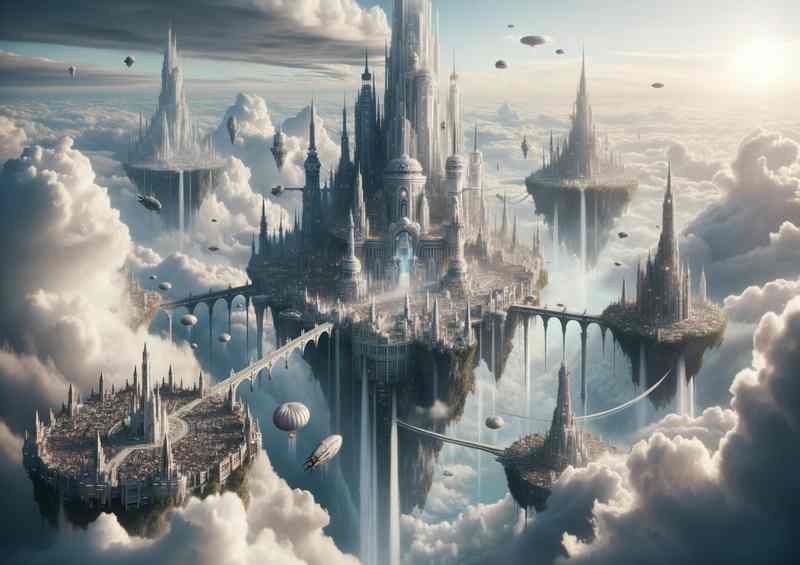 Ethereal Cloud City Skyward Haven Metal Poster