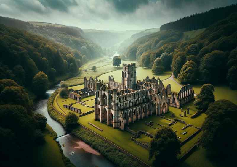 Fountains Abbey Metal Poster | Yorkshire Ruins in Lush Countryside