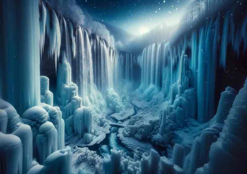 Icy Realm Crystal Falls on Canvas