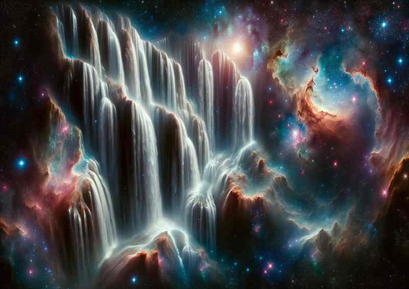 Galactic Waterfalls Space Oasis Cascades Metal Poster