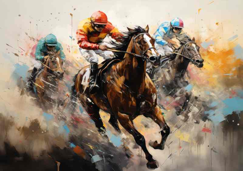 Abstract art of horse races with racing jockeys | Canvas